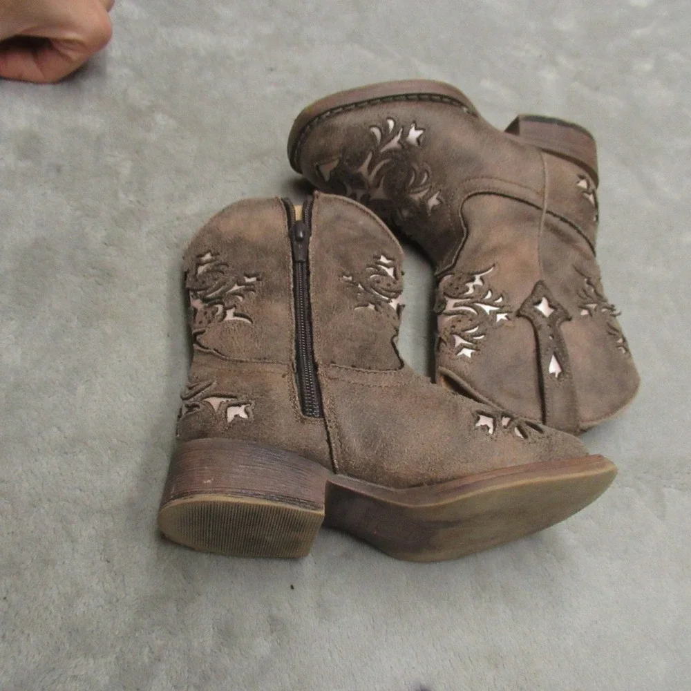 Roper Toddlers 7 Lola Cowboy Boots Brown Faux Leather‎ Western Side Zip Square